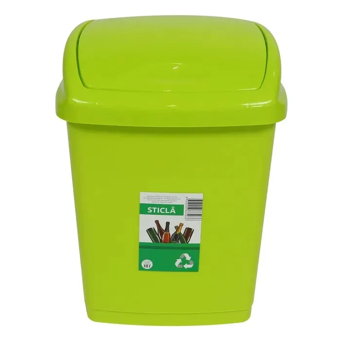 Cos de gunoi, Agora Plast, pentru colectare selectiva, capac batant, plastic, forma dreptunghiulara, verde, 18 L