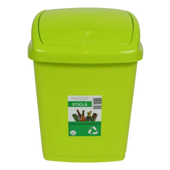 Cos de gunoi, Agora Plast, pentru colectare selectiva, capac batant, plastic, forma dreptunghiulara, verde, 27 L