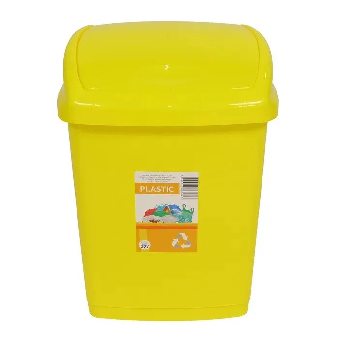 Cos de gunoi, Agora Plast, pentru colectare selectiva, capac batant, plastic, forma dreptunghiulara, galben, 27 L