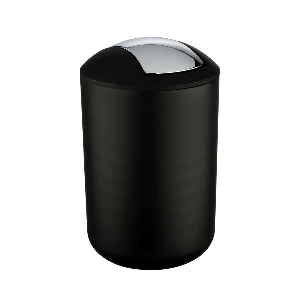 Cos de gunoi, Brasil, pentru baie, 6.5 L, cu capac batant, rotund, plastic, negru
