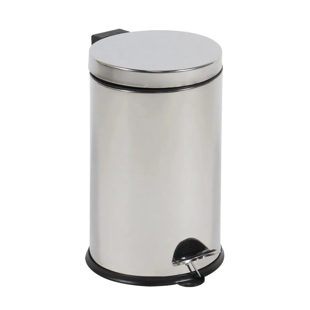 Cos de gunoi cu pedala si capac batant, BCK412400, inox + plastic, forma cilindrica, cromat, 12 L