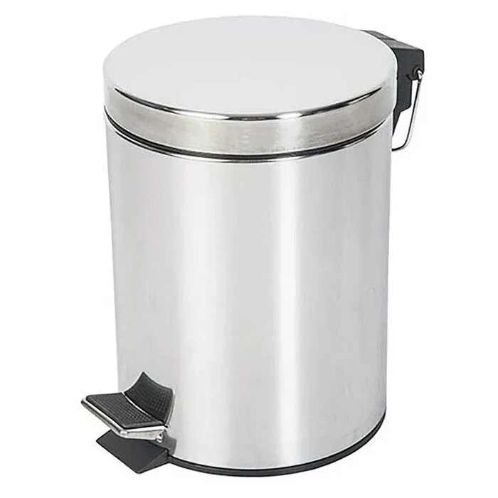 Cos de gunoi cu pedala si capac batant, Plastor, inox + plastic, forma cilindrica, 12 L