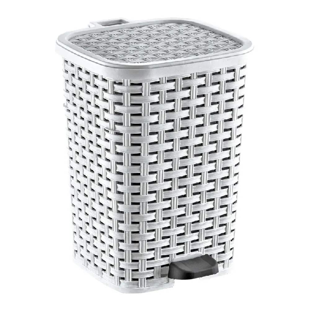 Cos de gunoi cu pedala si capac batant, Rattan, plastic, forma dreptunghiulara, diverse culori, 12 L
