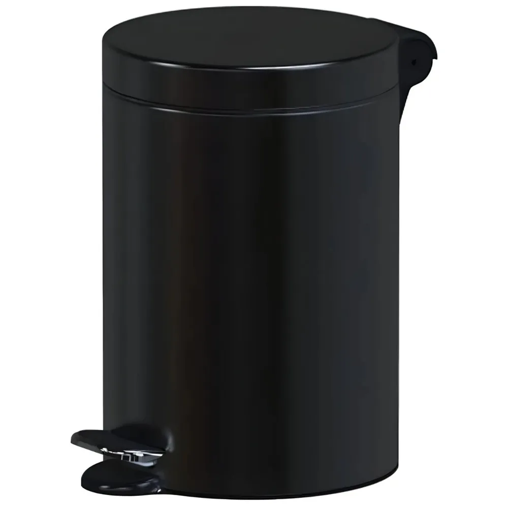 Cos de gunoi, cu pedala si capac soft-close, Alda SOFTF612A, metal + plastic, forma cilindrica, negru, 12 L