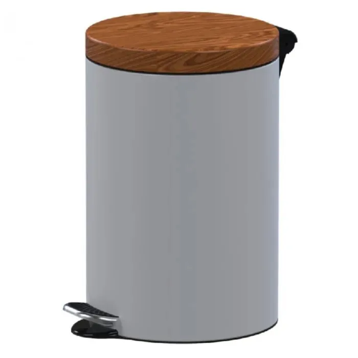 Cos de gunoi cu pedala, Studio Casa, metal, capac finisaj lemn, alb, 5 L