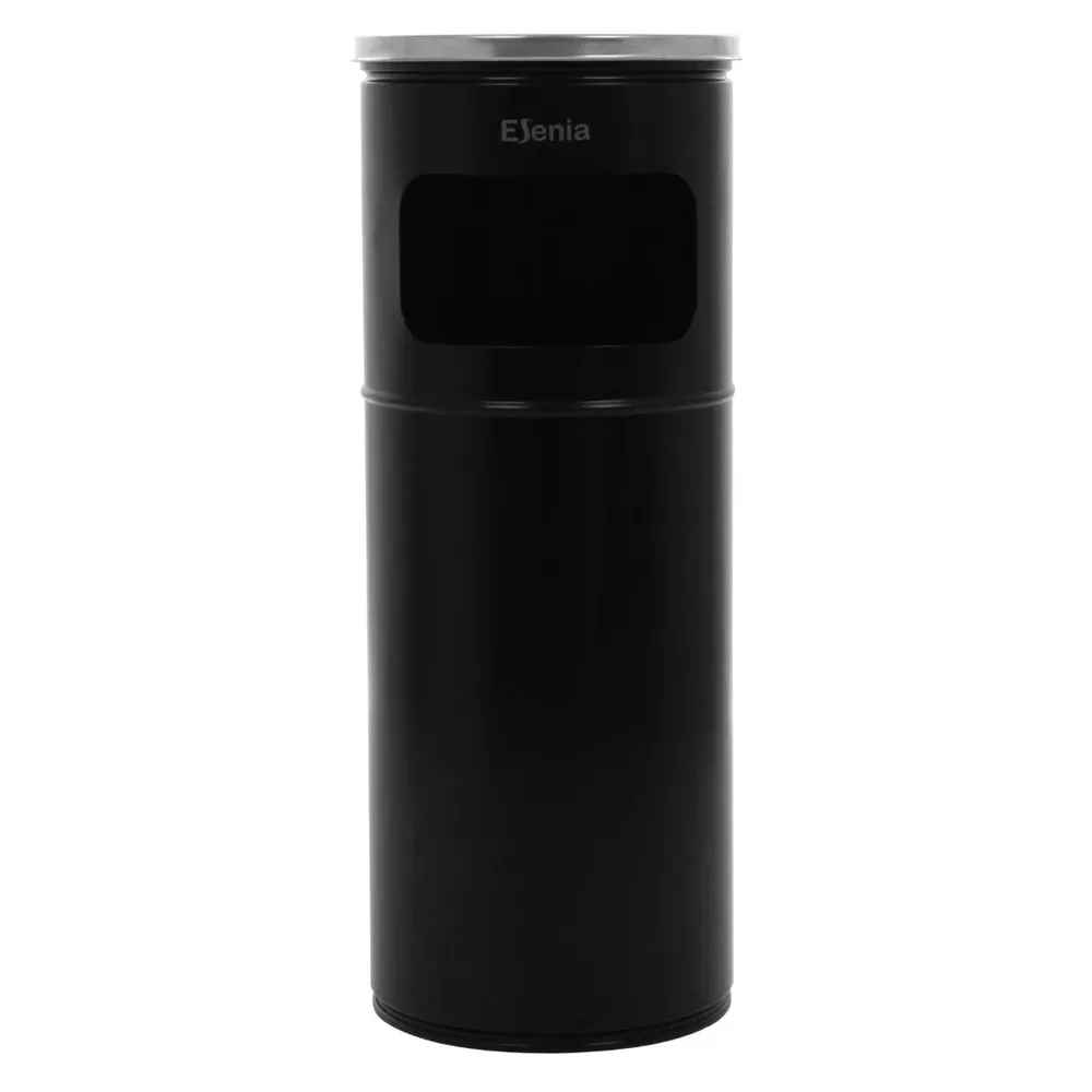Cos de gunoi cu scrumiera pentru exterior, Esenia WB ES27 BL, D 24 cm, otel, forma cilindrica, negru, 27 L