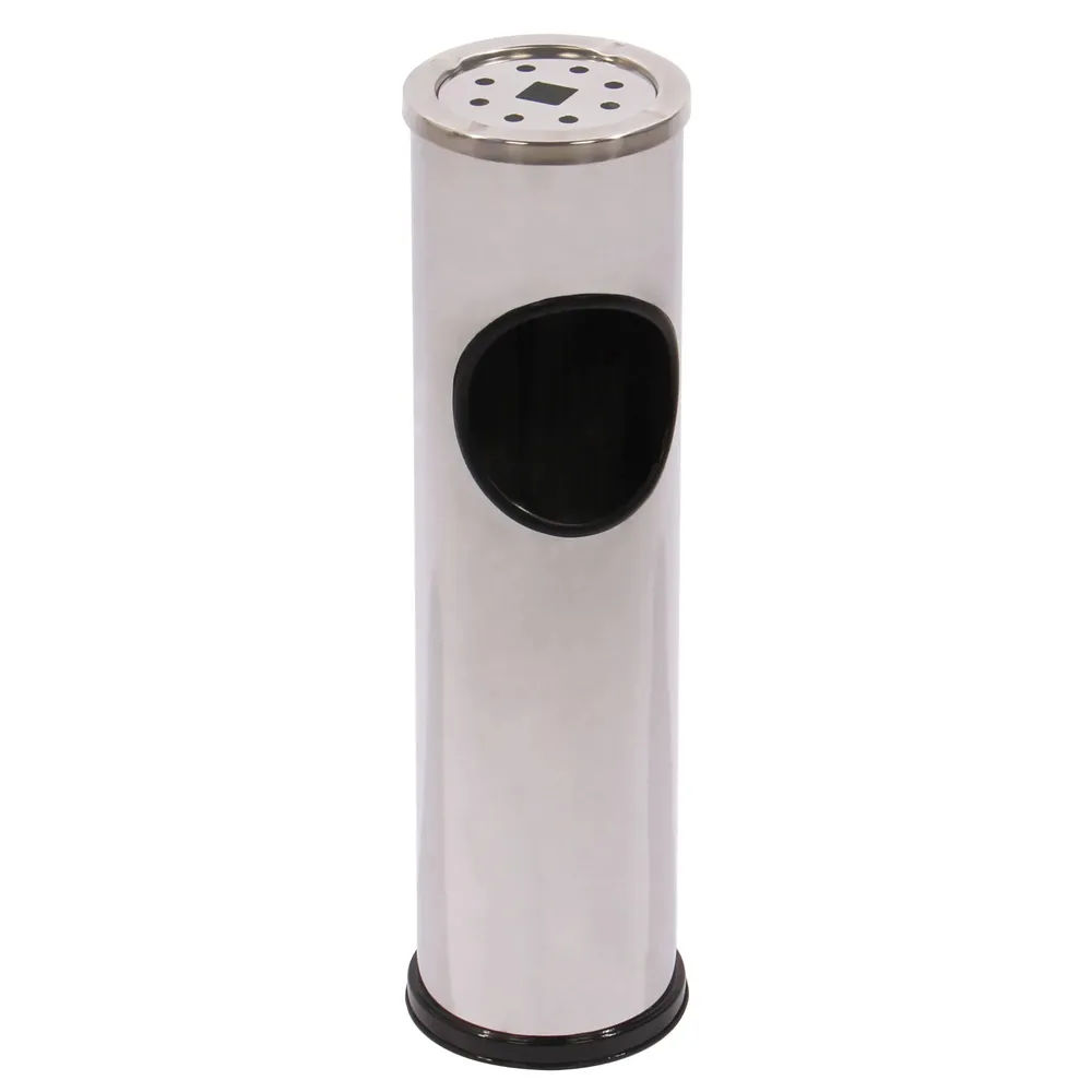 Cos de gunoi cu scrumiera pentru exterior, Korona 63250001, D 16 cm, inox, forma cilindrica, cromat, 11 L