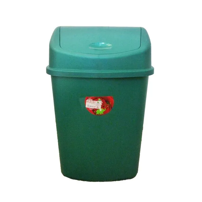 Cos de gunoi, Plastina Lotus, capac batant, plastic, forma dreptunghiulara, verde, 35 L