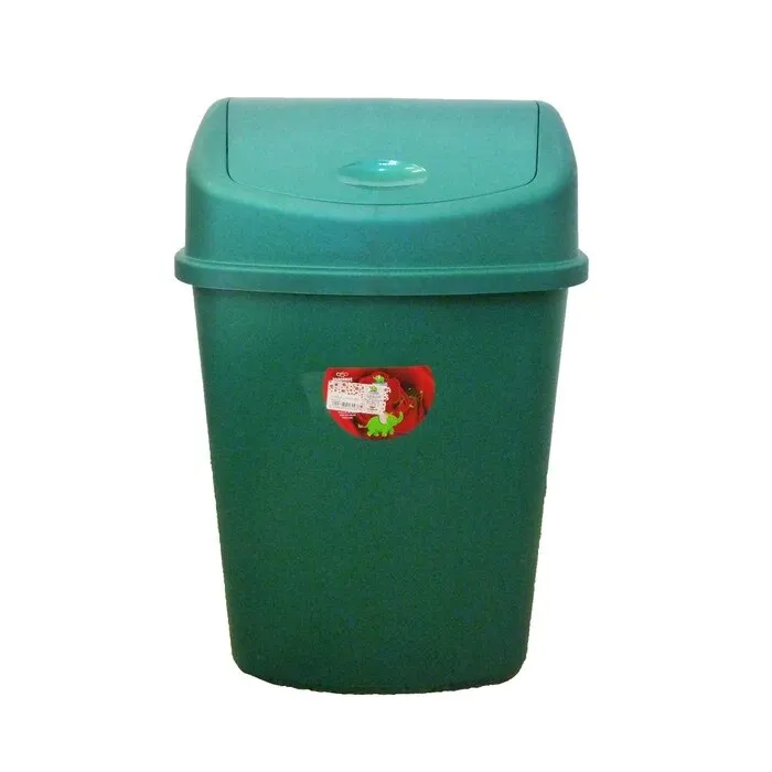 Cos de gunoi, Plastina Lotus, capac batant, plastic, forma dreptunghiulara, verde, 55 L