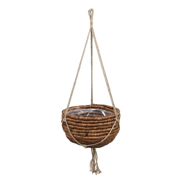Cos pentru flori, cu agatatori, lemn + polietilena, natur, 25 x 15 cm