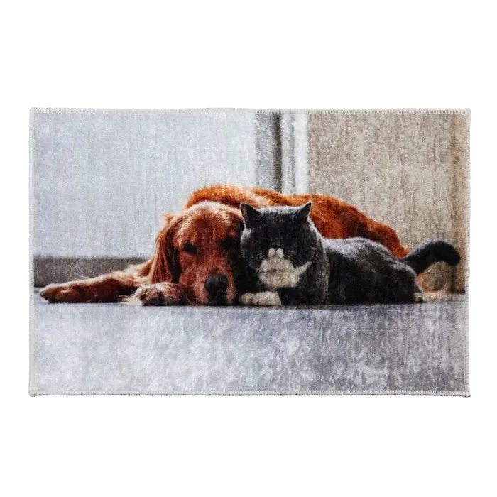 Covor bucatarie Byd FTH1020, model animale, 60 x 90 cm, poliester, gri + maro, dreptunghiular