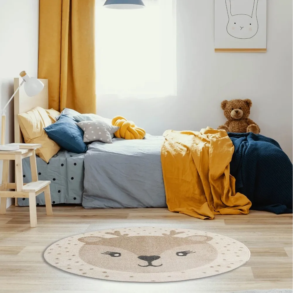 Covor Camera Copii Velutto 133 Cu 133 cm Polipropilena Frize Bej Rotund D