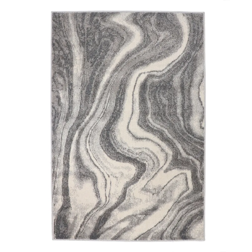 Covor living / dormitor Beenom 10151-0155, dimensiune 80 x 150 cm, polipropilena frize, gri plus crem, dreptunghiular