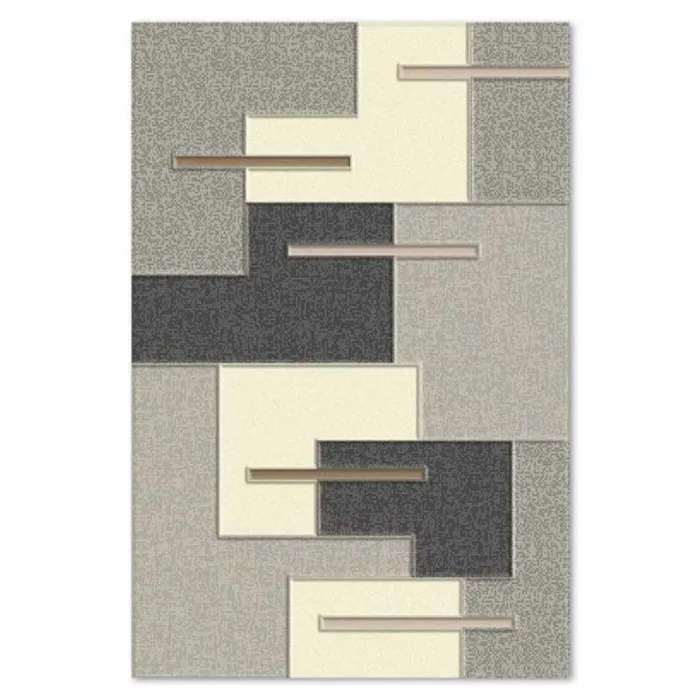 Covor living / dormitor Carpeta Soho 49351-18431, 80 x 150 cm, polipropilena frise, gri + negru + crem, dreptunghiular