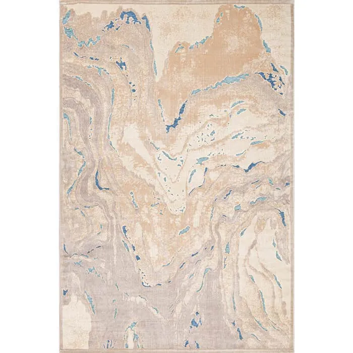 Covor living / dormitor Oriental Weavers Seychelles L 618/Q, 160 x 235 cm, poliester chenille, bej + albastru, dreptunghiular