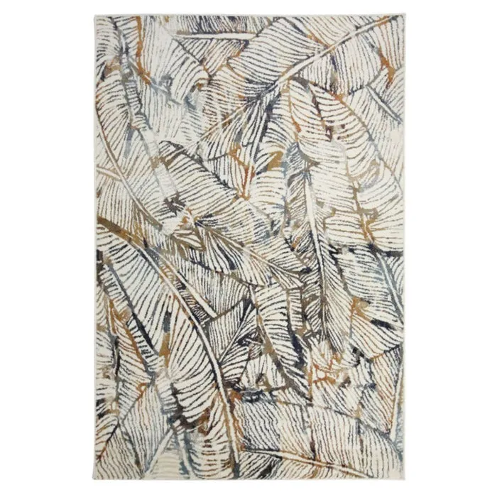 Covor living / dormitor Oriental Weavers Tamarai Y 8420/GB4, 80 x 120 cm, polipropilena heat-set, alb + gri + ocru, dreptunghiular
