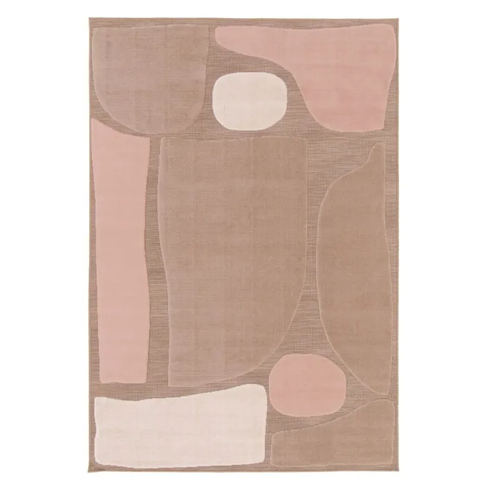 Covor living / dormitor Ray 24513-252, 80 x 150 cm, polipropilena, roz + bej, dreptunghiular