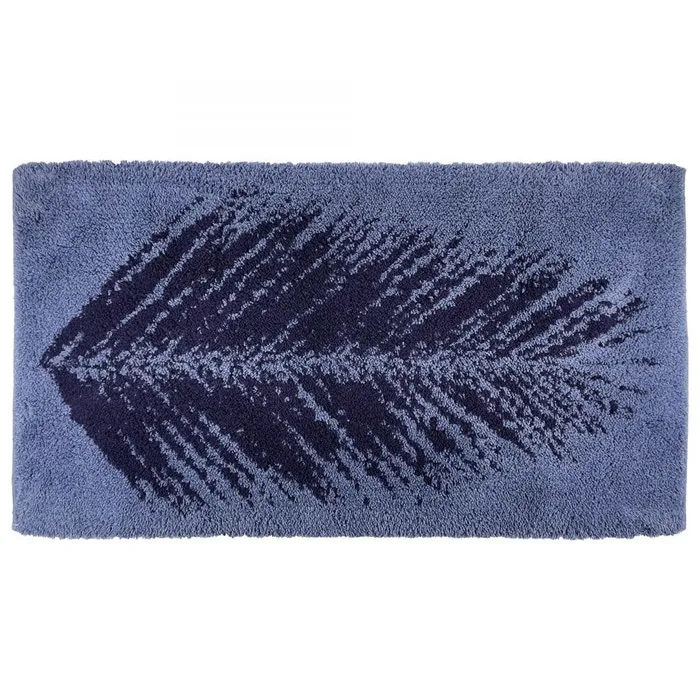 Covoras baie Saniplast Plume, antiderapant, model frunza, albastru denim, 60 x 120 cm