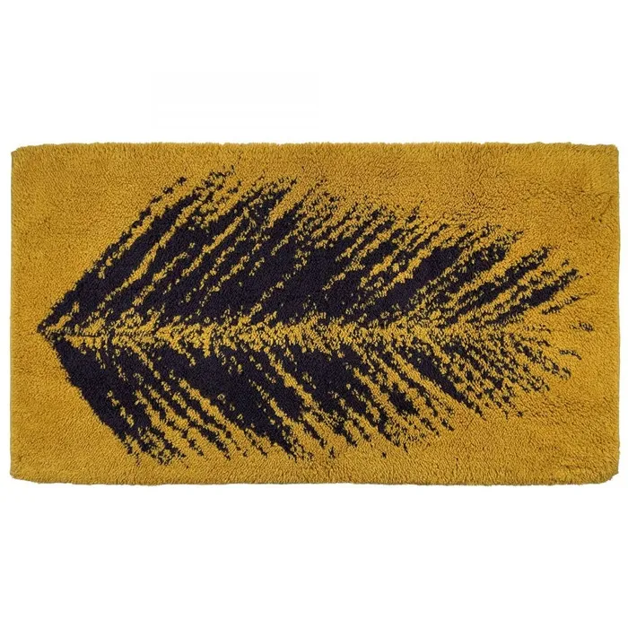 Covoras baie Saniplast Plume, antiderapant, model frunza, auriu + negru, 60 x 120 cm