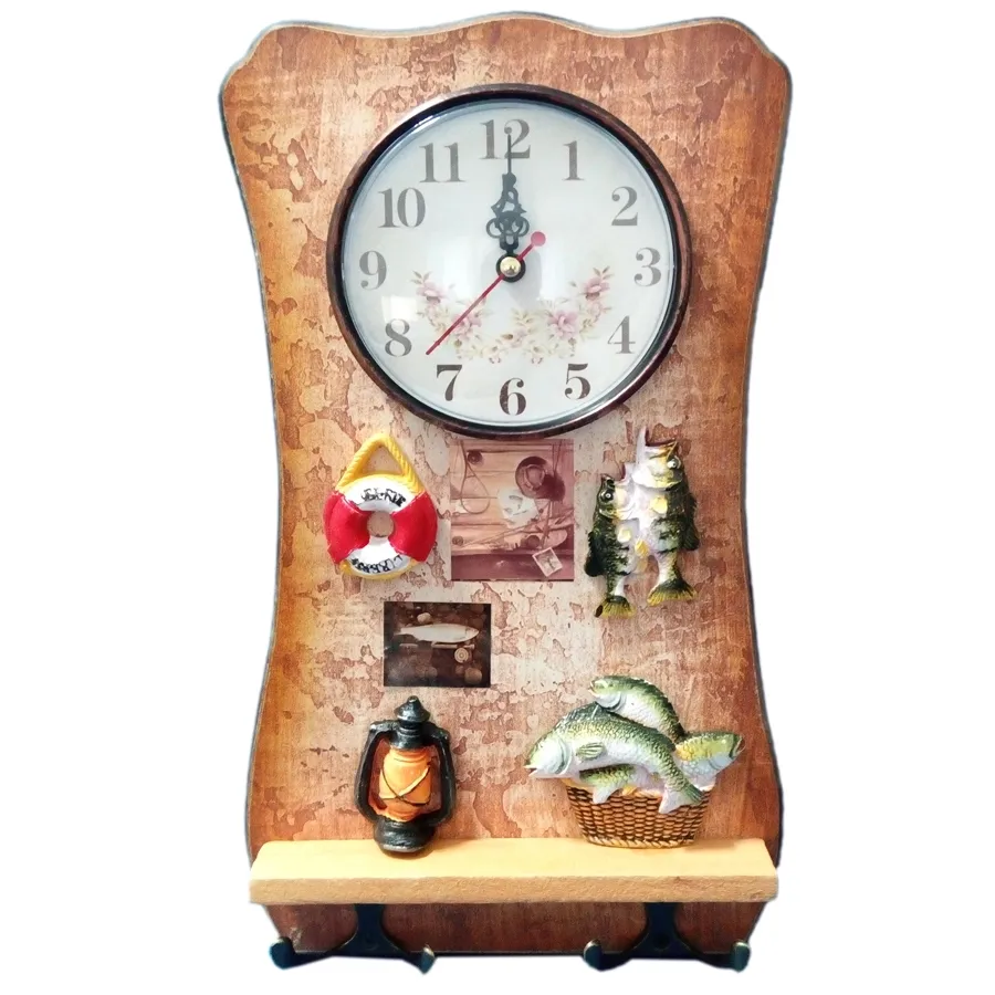 Cuier decorativ D59, pentru hol, cu 2 agatatori si ceas