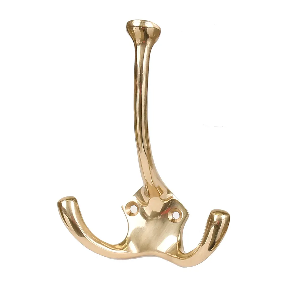 Cuier perete, o agatatoare tripla, metal, 11.6 cm, alama