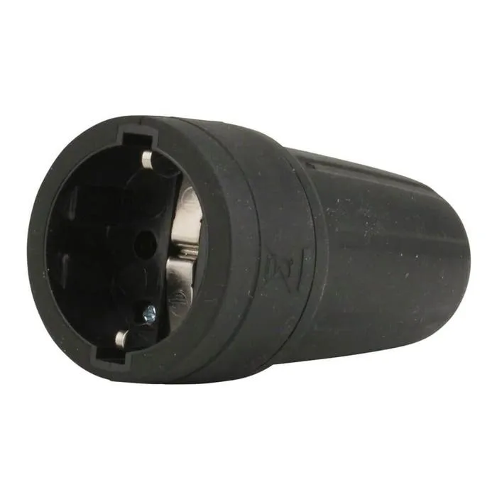 Cupla cauciuc cu impamantare, IP44, neagra, cu protectie flambaj, 16 A, 250 V