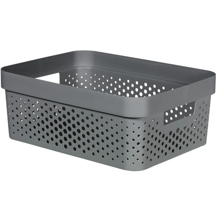 Cutie depozitare Curver Infinity Recycled, plastic reciclat, manere, 11 L, gri, 35.6 x 26.6 x 13.6 cm