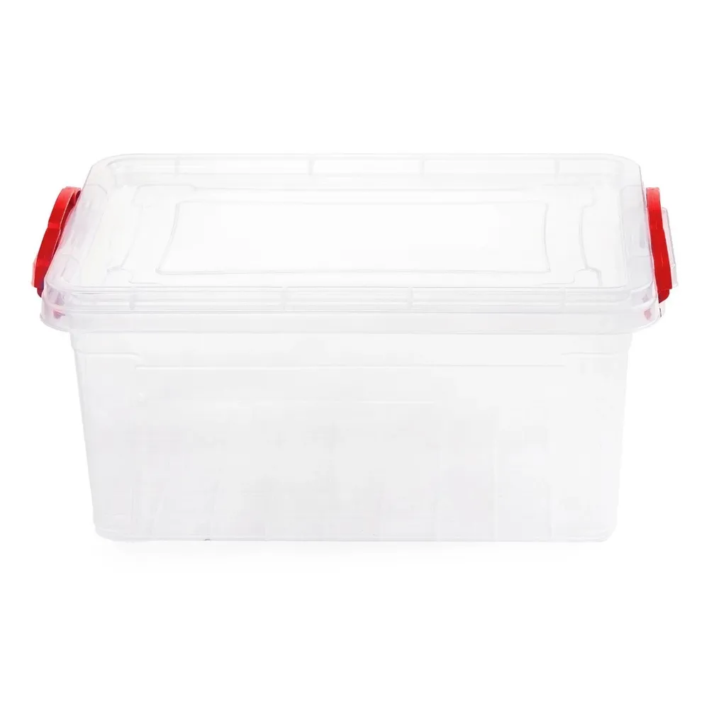 Cutie depozitare universala Alisan, plastic, dreptunghiulara, transparent, manere diverse culori, 20 L, 50 x 33 x 18 cm