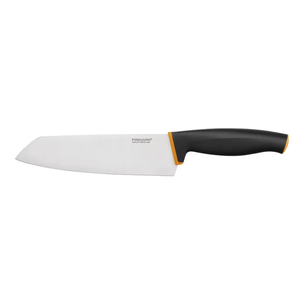 Cutit santoku Fiskars Control+, otel inoxidabil, negru + portocaliu, 16 cm