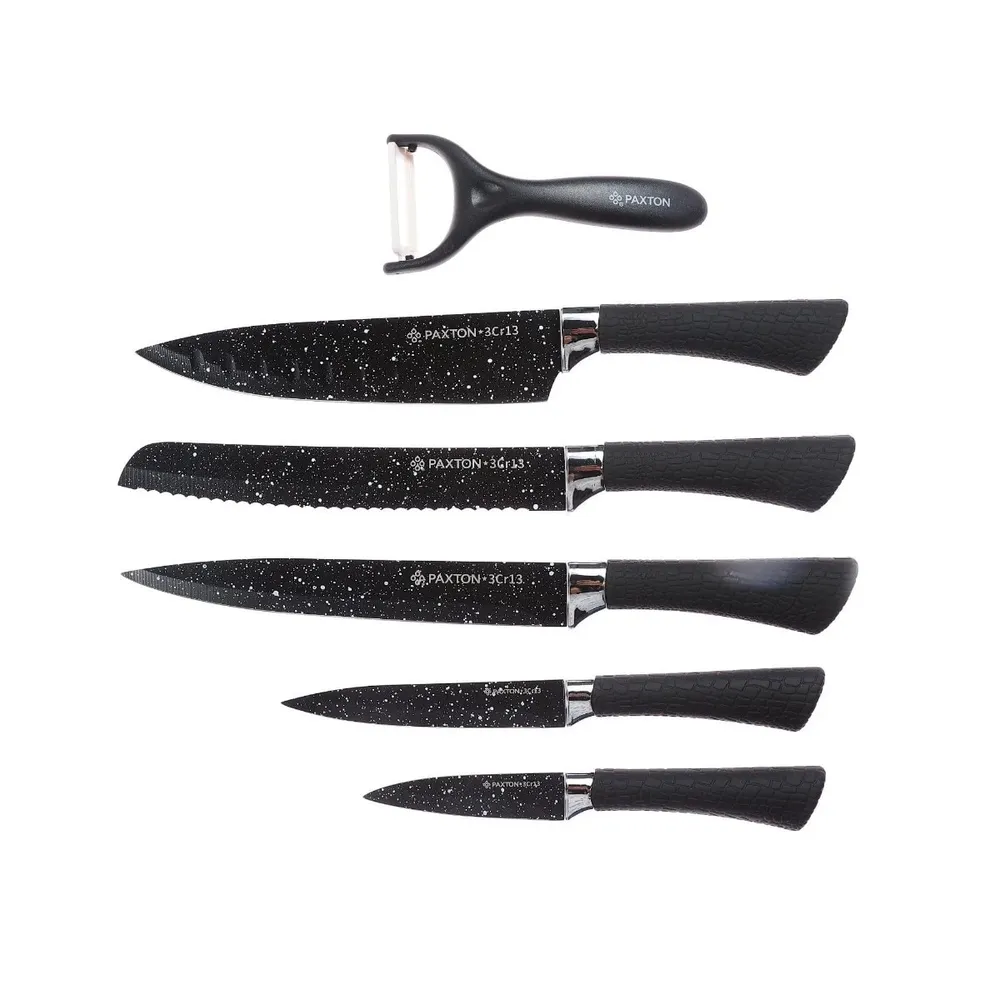 Cutite ER-0157 + ustensile bucatarie, inox, negru, set 6 bucati
