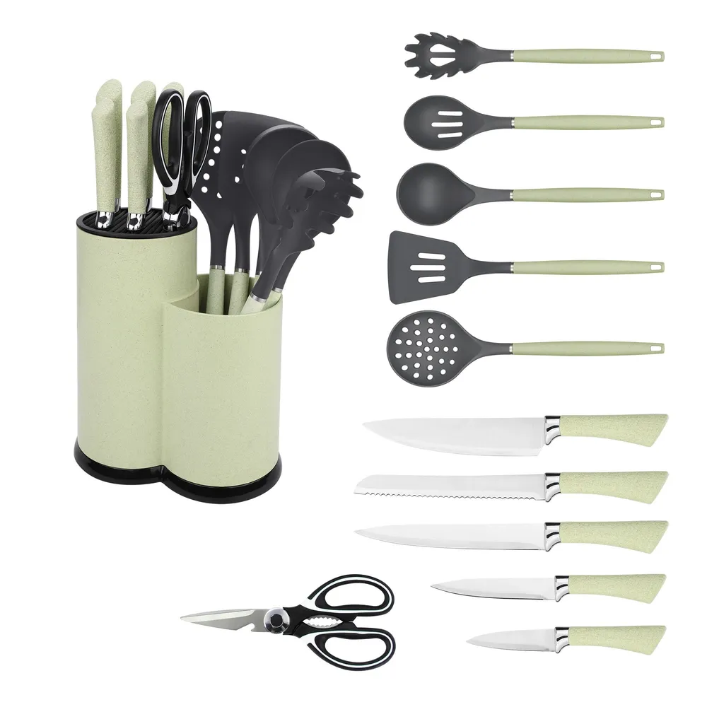 Cutite ZG-KS 01 + ustensile bucatarie, inox, verde, set 12 bucati