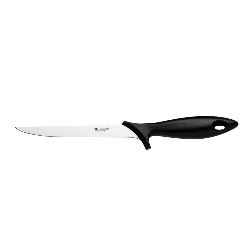 Cutitul de filetat Fiskars Essential 1023777, otel inoxidabil, negru, 18 cm