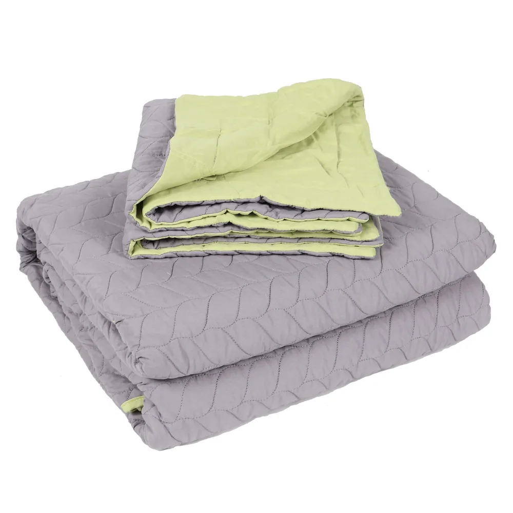 Cuvertura pat Caressa Grey Limon + 2 fete de perna, microfibra, galben + gri, 180 x 220 cm