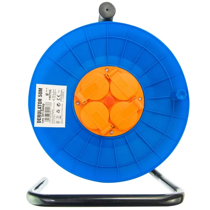 Derulator cablu electric Hepol, 4 prize, 50 m, 3 x 1.5 mmp, contact de protectie