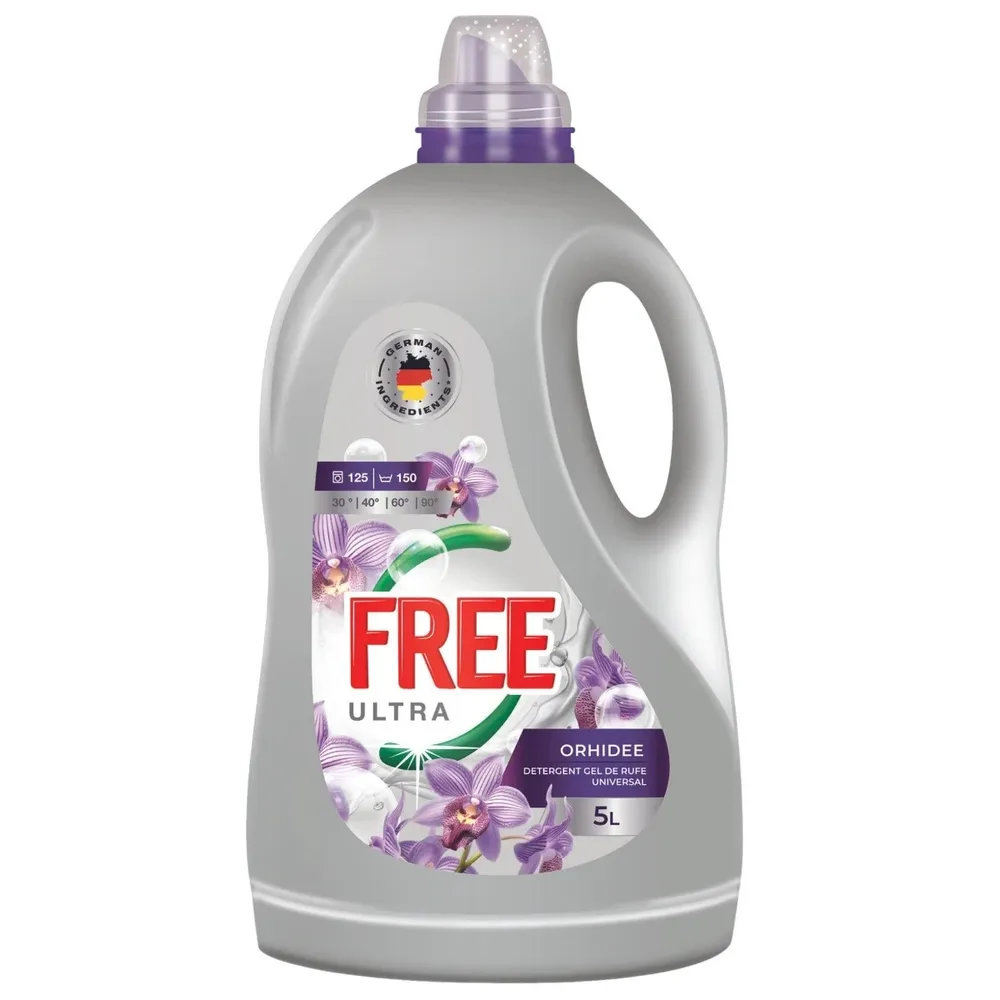 Detergent de rufe lichid, Ultra Free, orhidee, 5 L, 125 spalari