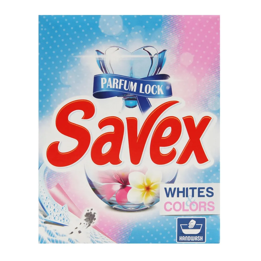 Detergent de rufe pudra, manual, Savex Parfum Lock Whites and Colors, 0.4 kg