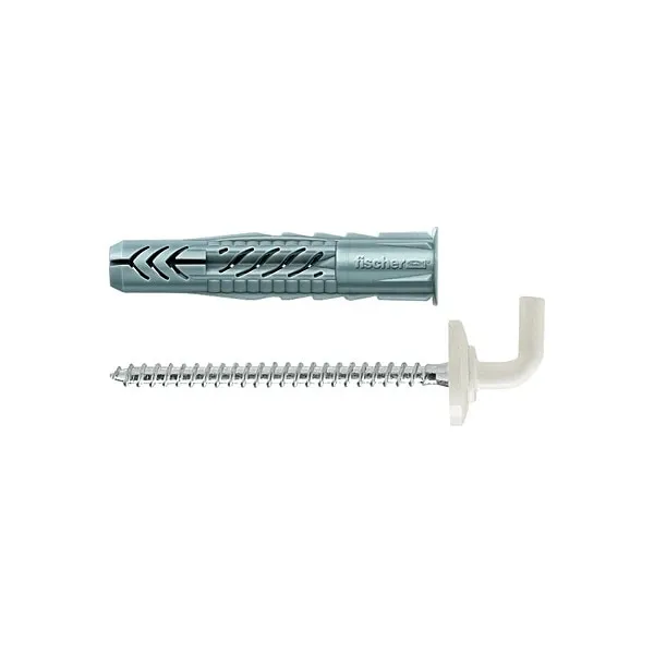 Diblu universal din nylon, cu surub cu carlig in vinclu, alb, Fischer UX, 8 x 50 mm, set 2 bucati