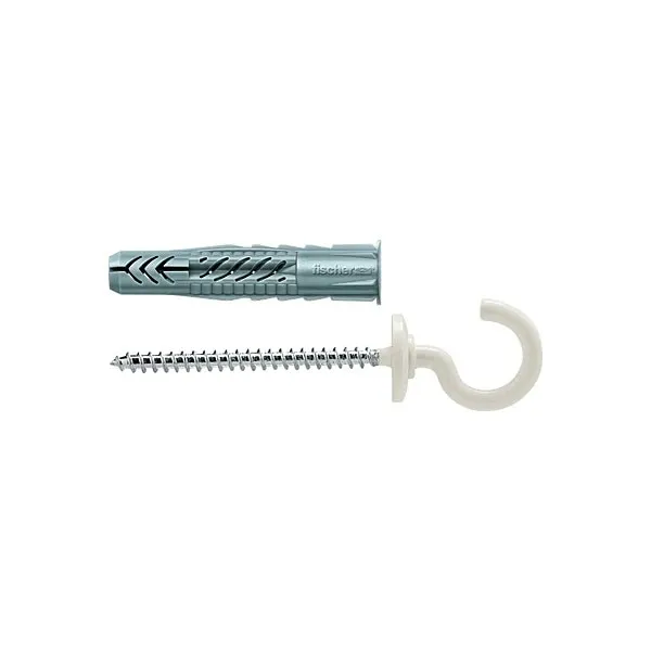 Diblu universal din nylon, cu surub cu carlig ochi deschis, Fischer UX, 8 x 50 mm, 2 bucati