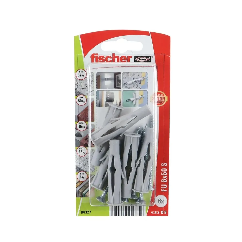 Diblu universal din nylon, cu surub, Fischer FU 8, 8 x 50 mm, set 6 bucati