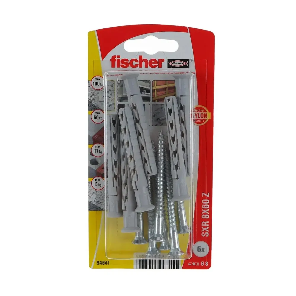 Diblu universal din nylon, cu surub, PZ3, Fischer SXR, 8 x 60 mm, set 6 bucati
