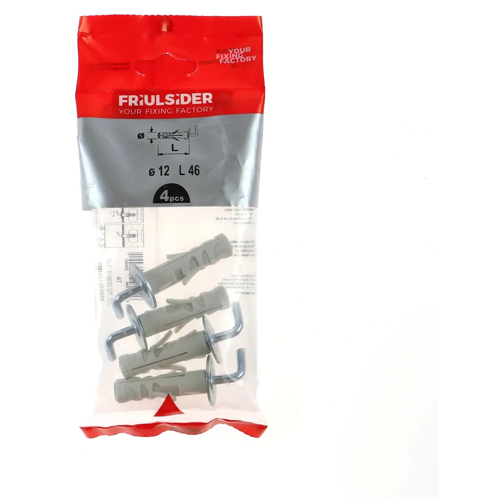 Diblu universal din plastic, cu surub cu carlig L, Friulsider TA, 12 x 46 mm, set 4 bucati