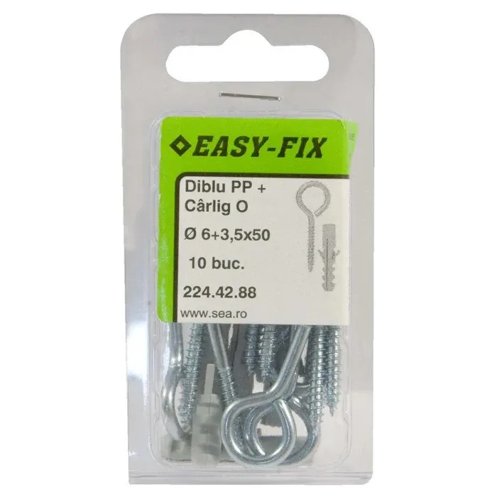 Diblu universal din polipropilena, 6 x 30 mm, cu carlig ochi inchis, 3.5 x 50 mm, 10 bucati