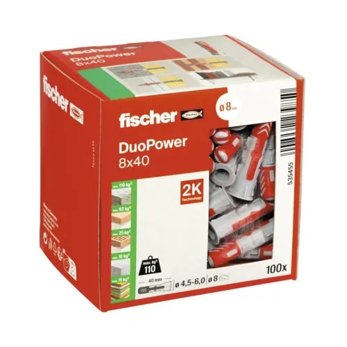 Diblu universal Fischer, set 100 buc, 8x40mm, nylon, diametru 8mm