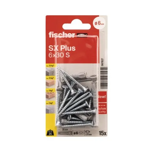 Dibluri de expansiune Fischer SX Plus, 15 buc, 6x30mm, plastic