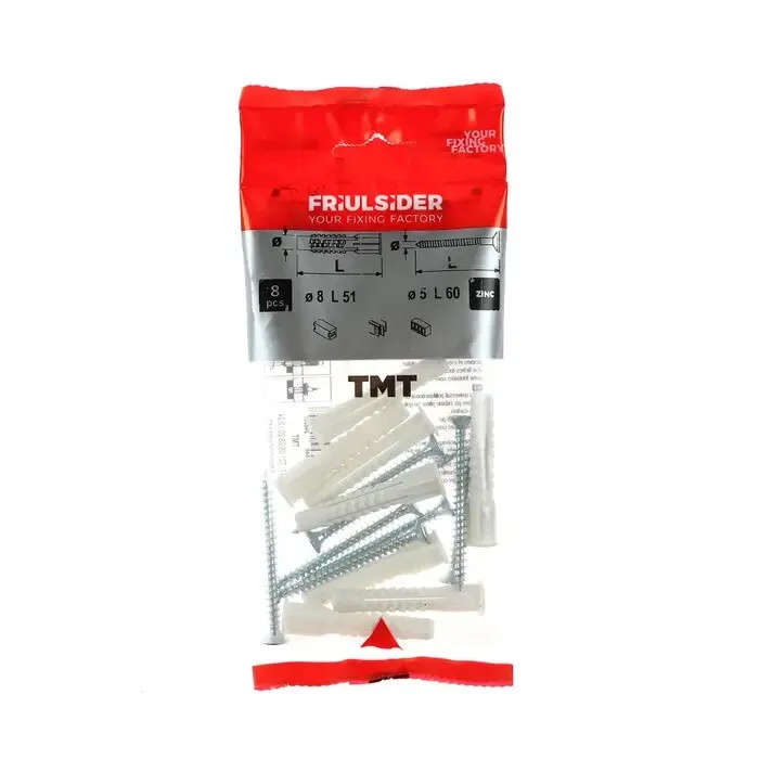 Dibluri universale Friulsider TMT, 8x51mm, set 8 bucati, polipropilena, surub cu cap inecat