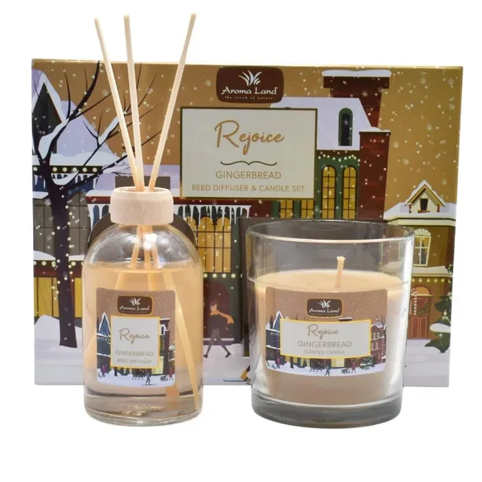 Difuzor parfum cu betisoare + lumanare Rejoice, Aroma Land, aroma turta dulce, 100 ml
