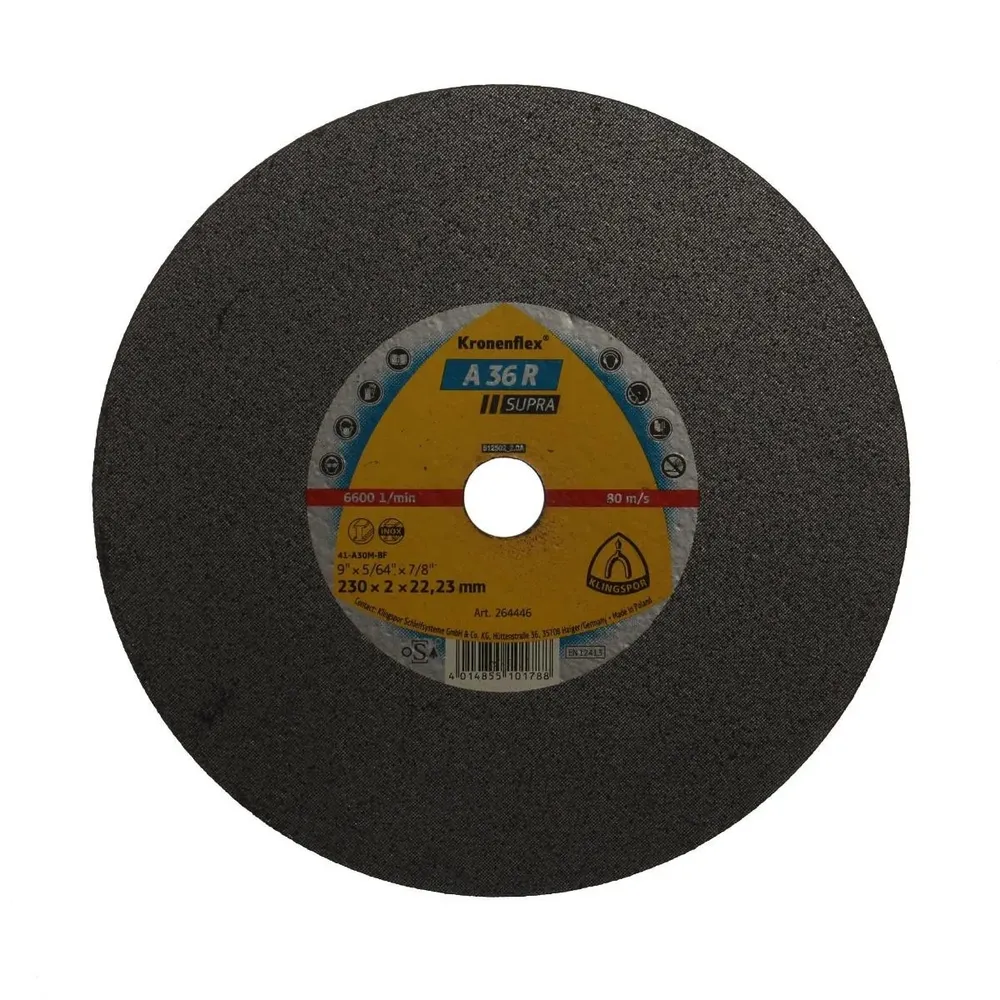 Disc debitare Klingspor A 36 R Supra, inox si otel, 230x22.23x2mm