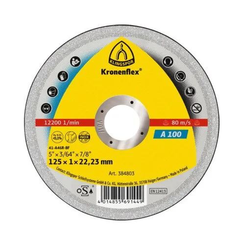 Disc debitare metal, otel, inox Klingspor Kronenflex A100 EXTRA Ø125x1, 6x22, 23 mm
