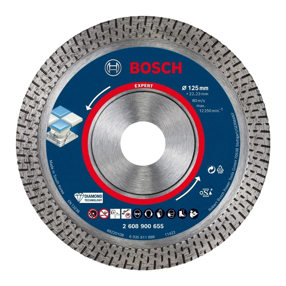Disc diamantat Bosch Expert HardCeramic, 125x22.23x1.4mm, pentru granit, marmura si placi ceramice