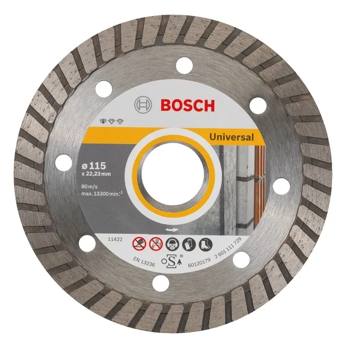 Disc diamantat, continuu, pentru debitare beton / piatra, Bosch Standard for Universal Turbo, 115 x 22.23 x 2 mm